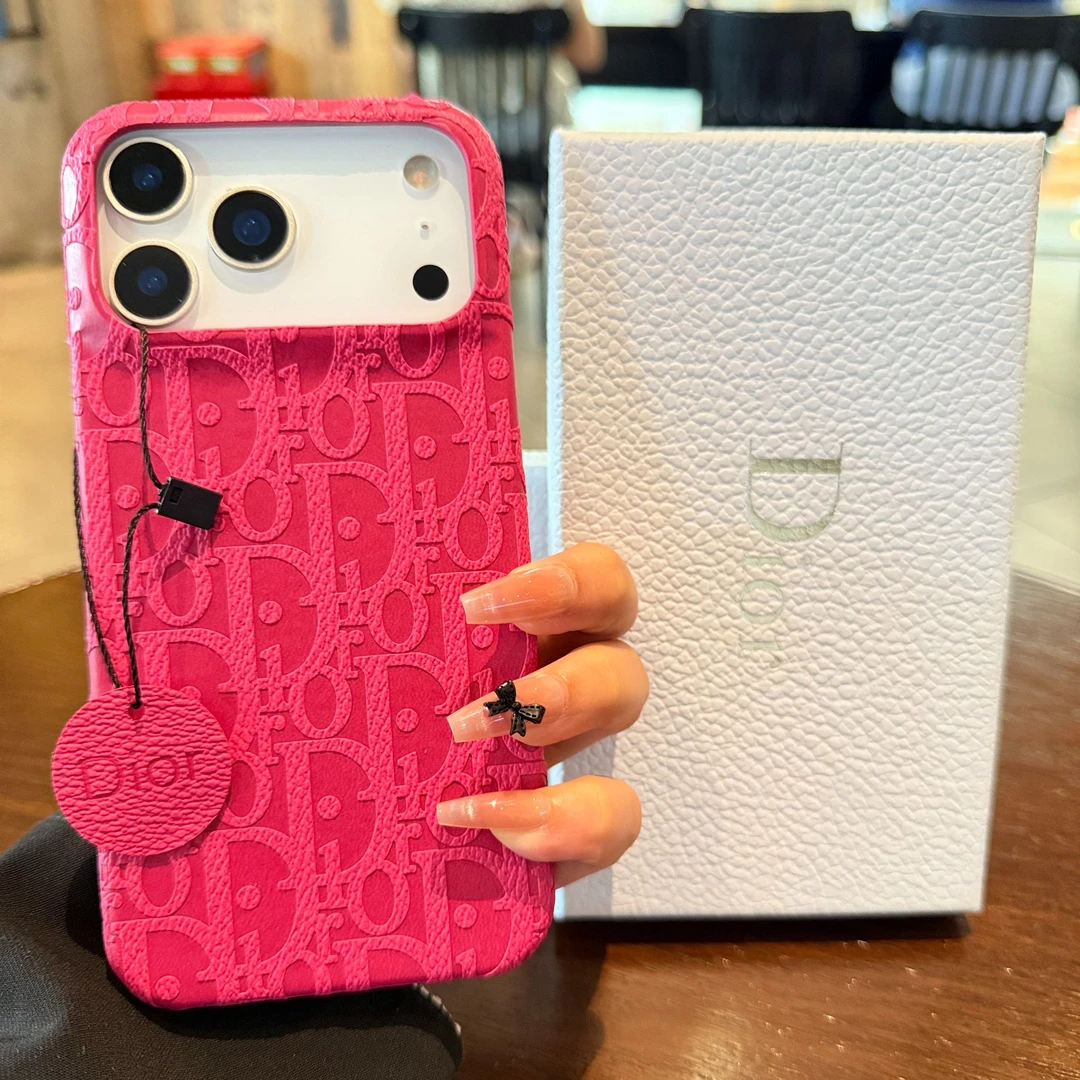 玫粉色苹果17promax手机壳适用半包D家iPhone16荔枝纹15pm女13/12