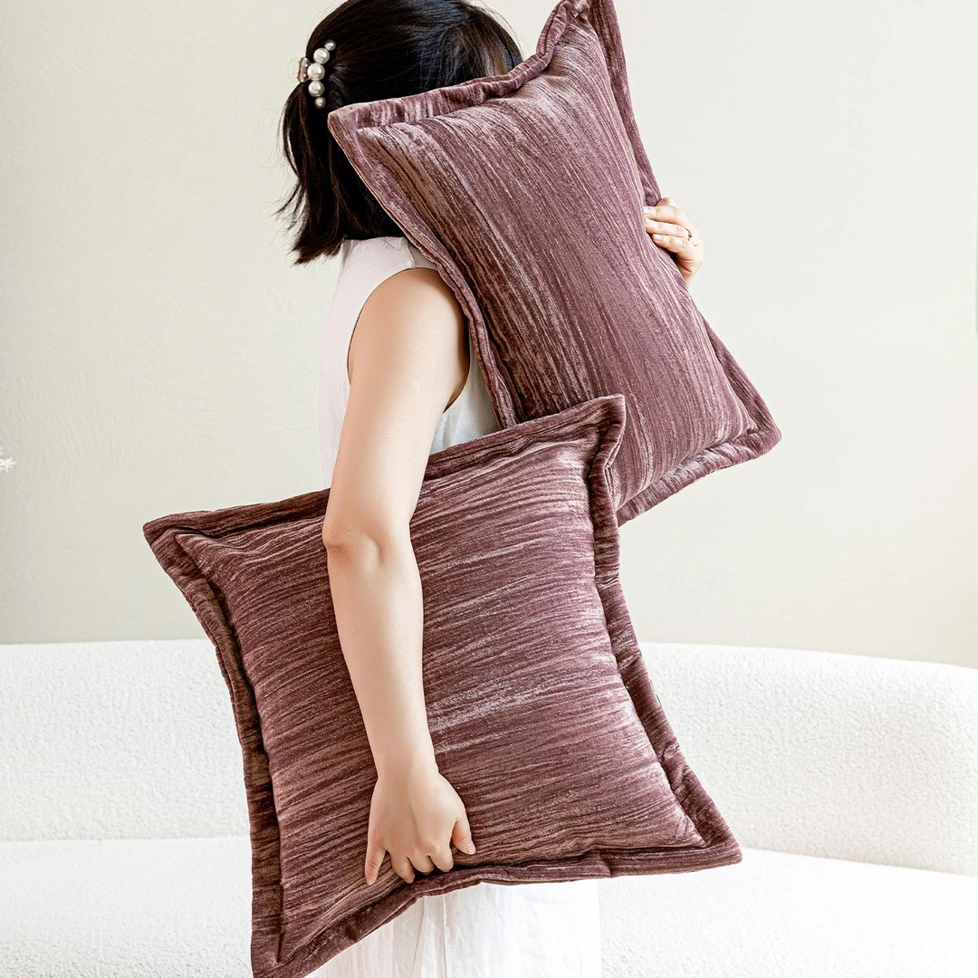 『极光』豆沙紫法式复古丝绒肌理抱枕客厅沙发高级感紫色调靠垫枕