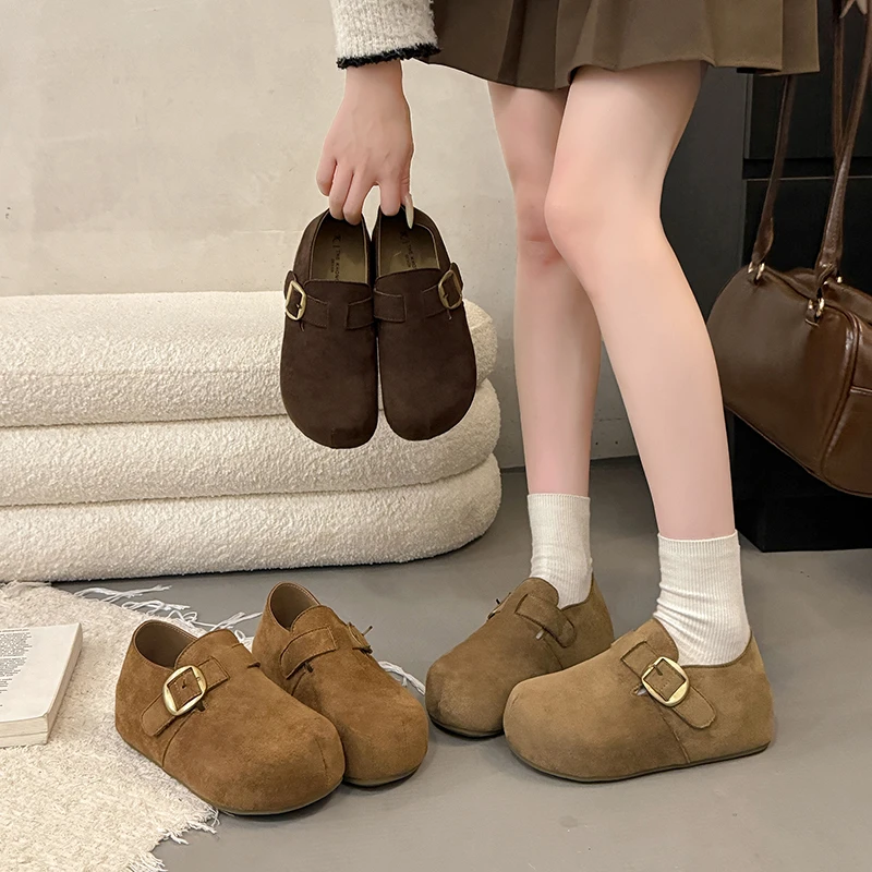 软底厚底勃肯鞋女2025秋季新款内增高一脚蹬懒人休闲全包保暖棉鞋