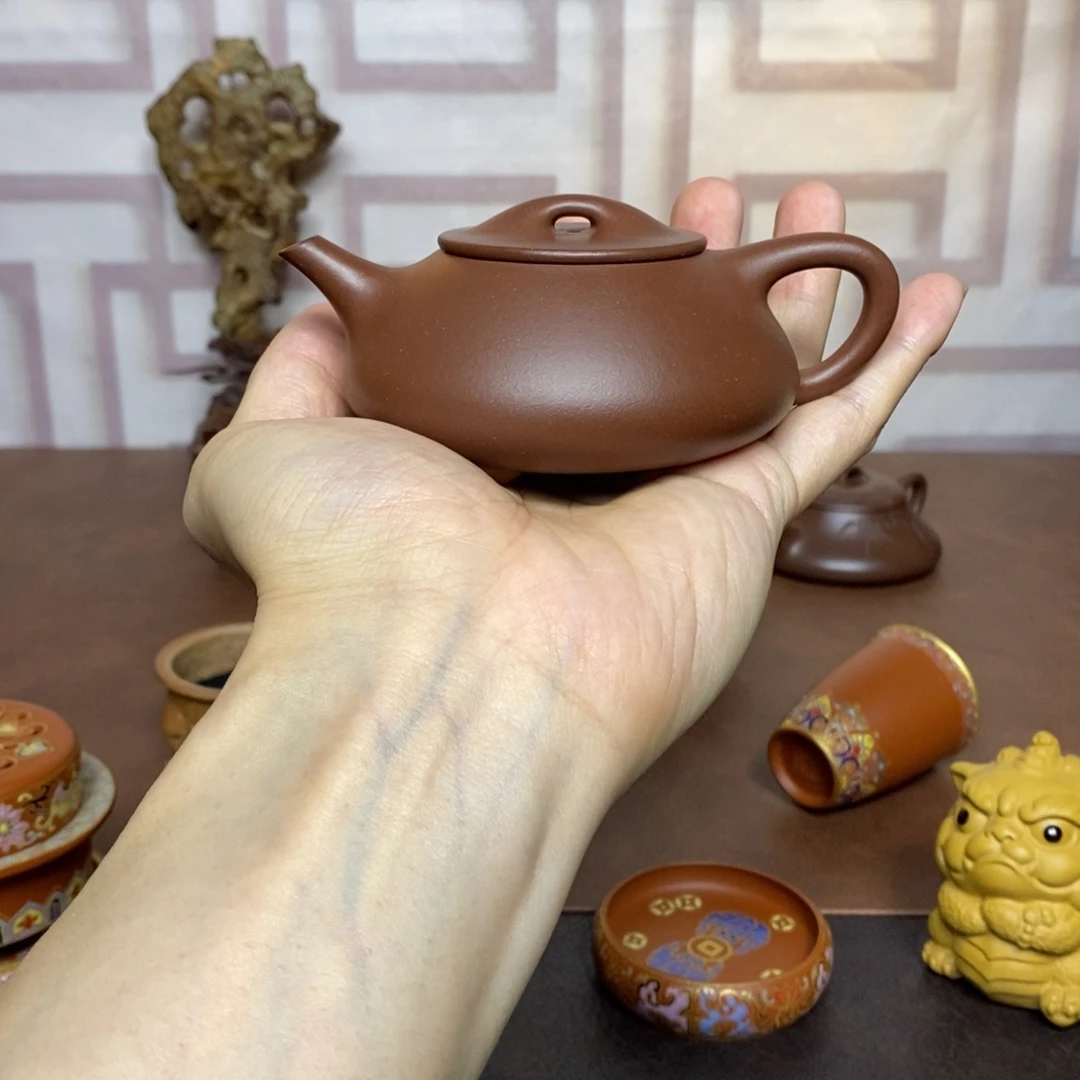 紫砂茶壶紫砂茶具底槽青光明石瓢