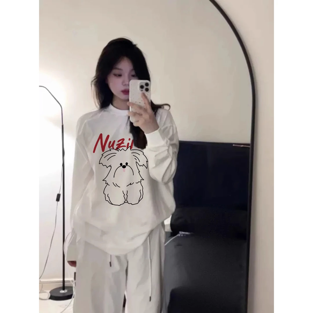 初秋穿搭春季圆领t恤宽松型洋气2-300斤大码女装胖MM卡通印花上衣