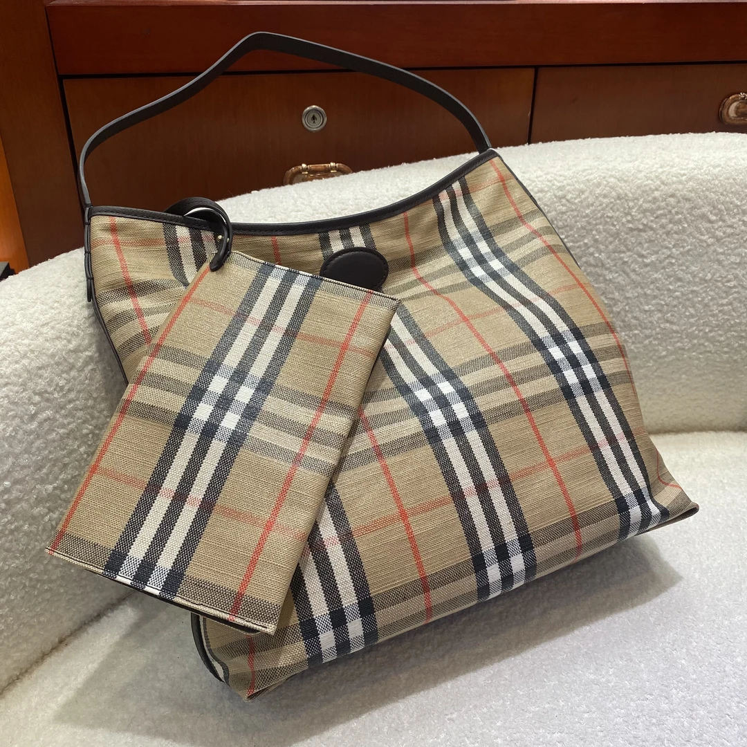 【八八八】高奢复古格纹通勤托特腋下包