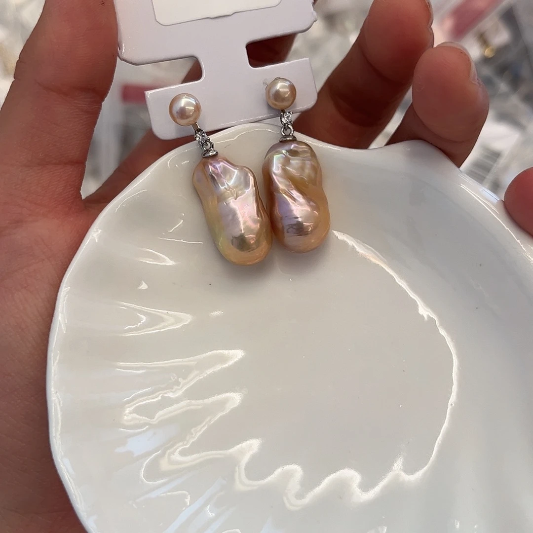 合金淡水珍珠耳饰