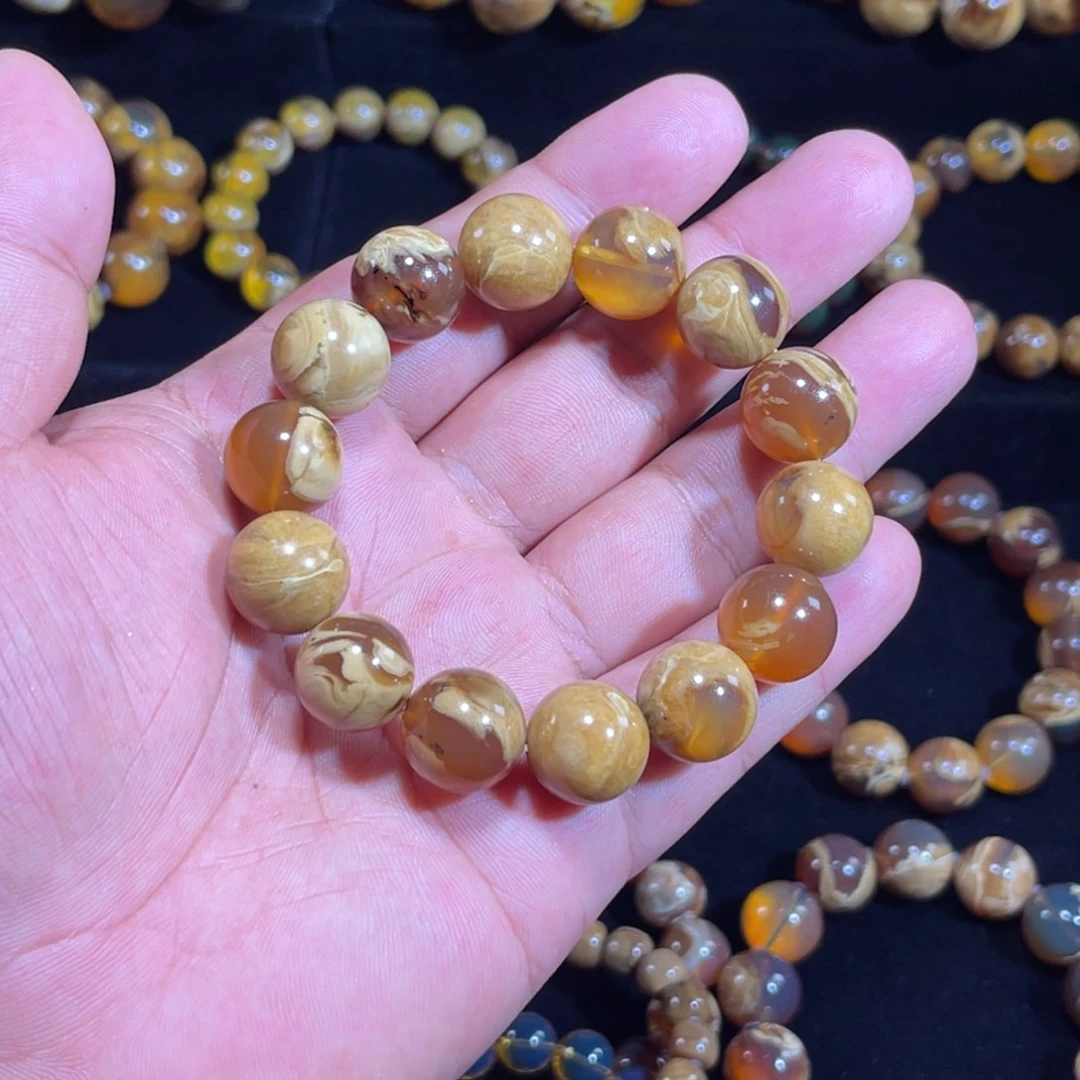 琥珀未镶嵌手链15规格蛋黄溶洞手串