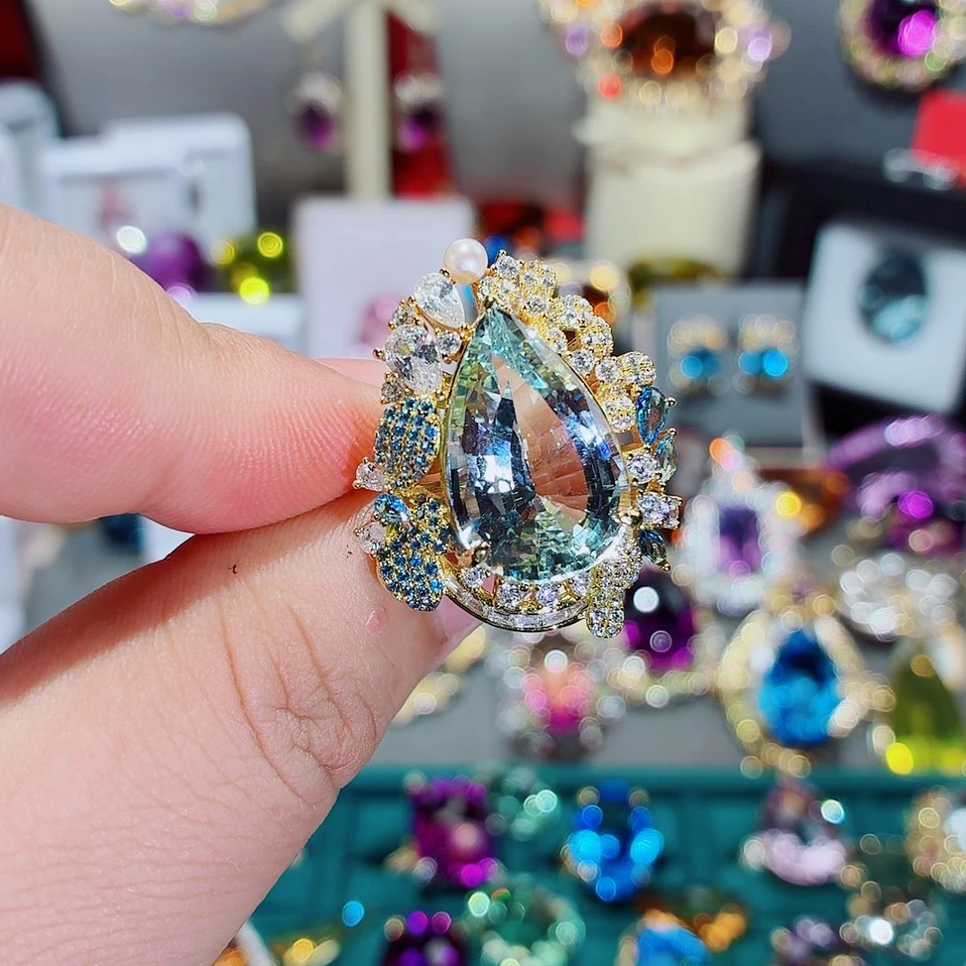 银S925镶嵌戒指托帕石