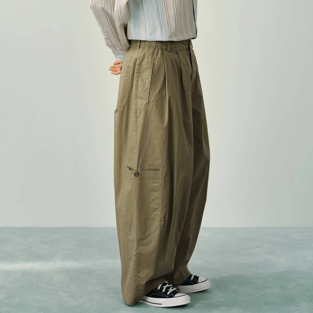 EVISTUB25SS 骨感长绒棉水洗复古超宽松气球工装休闲长裤男女