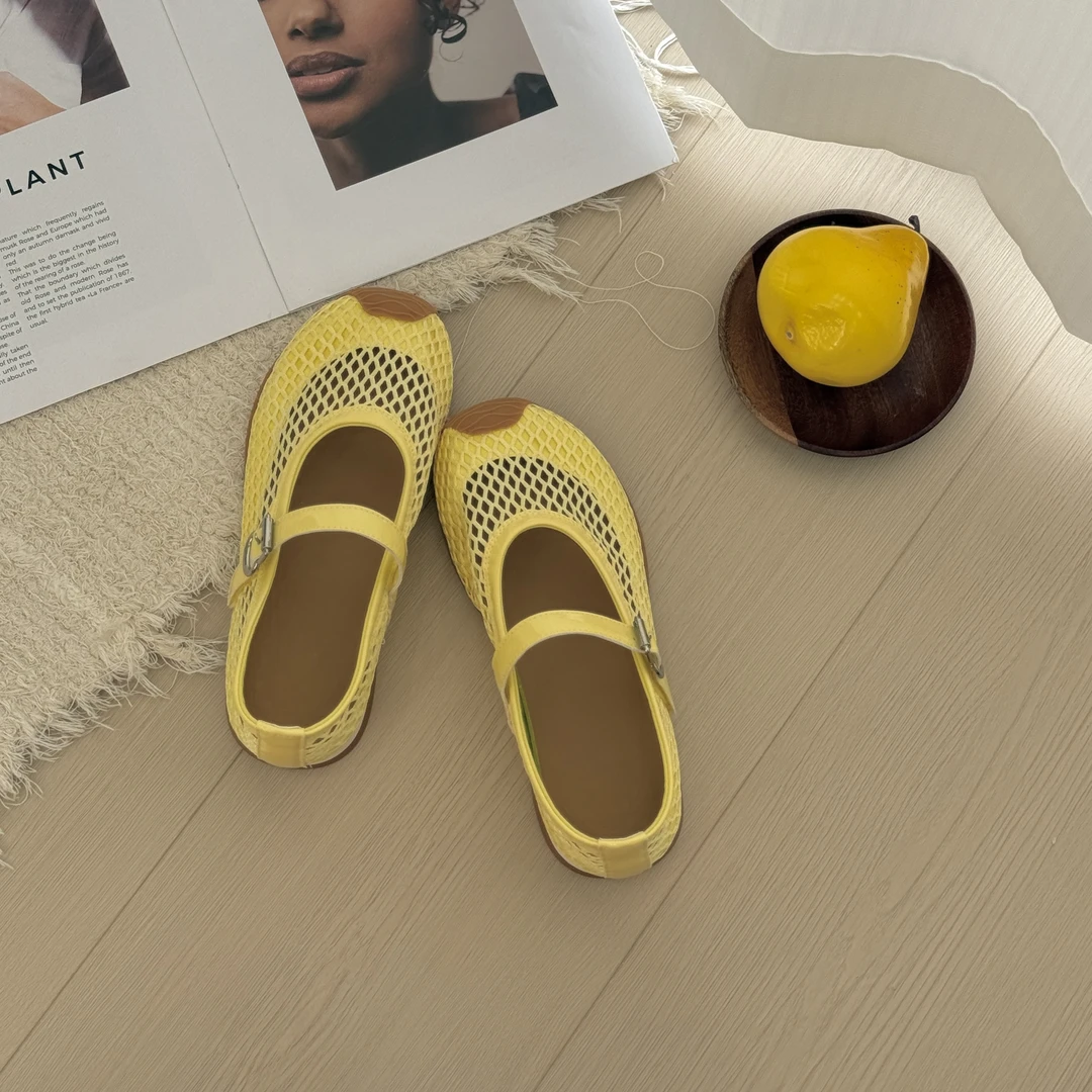 柠檬黄网面玛丽苏单鞋022【7788桃子1】