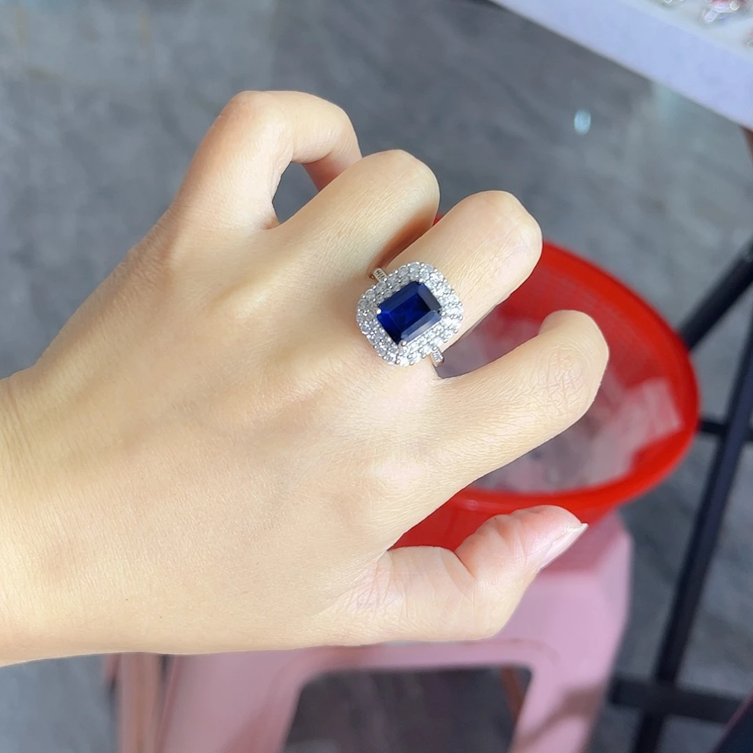 戒指蓝宝石银S925镶嵌