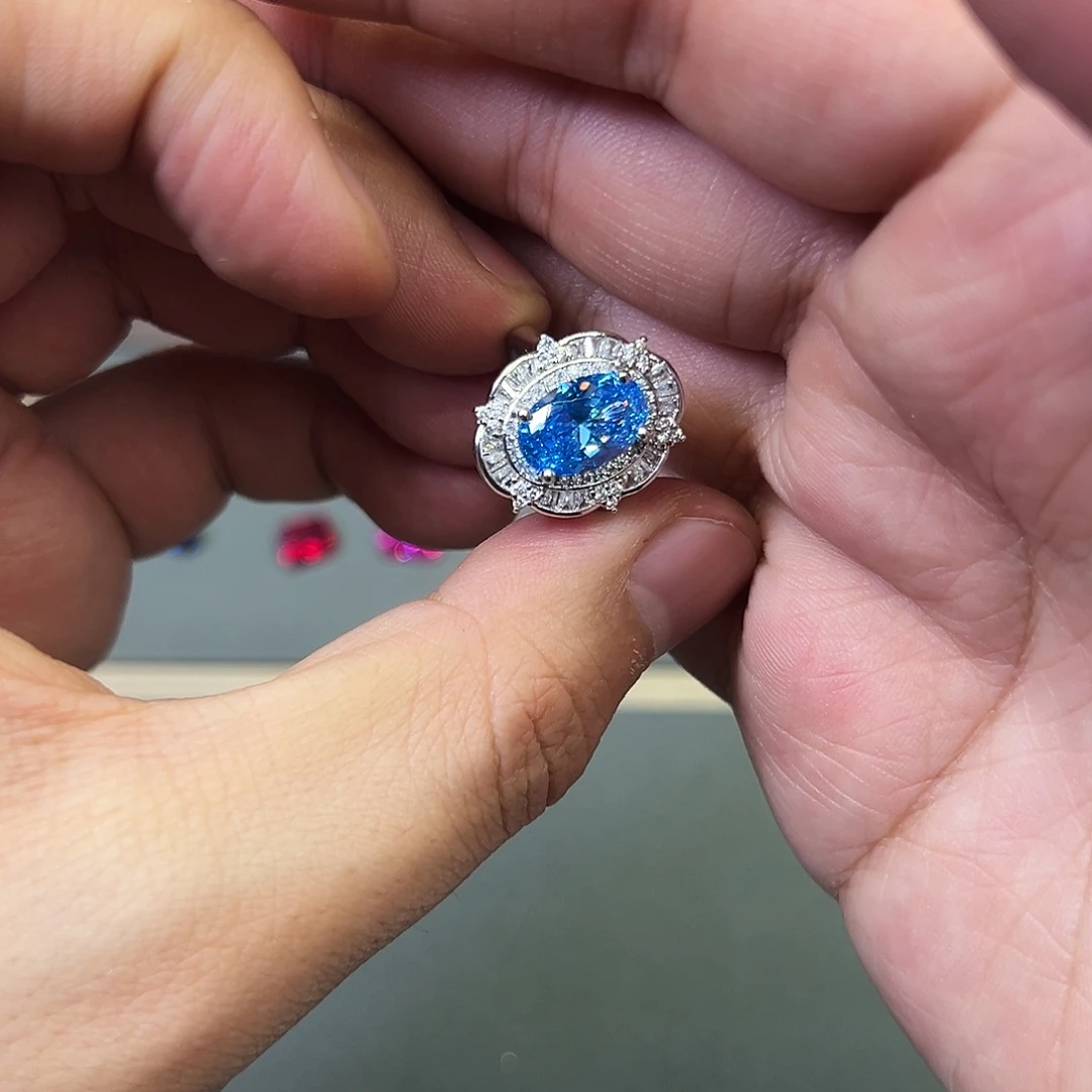 戒指蓝宝石银S925镀金镶嵌288755