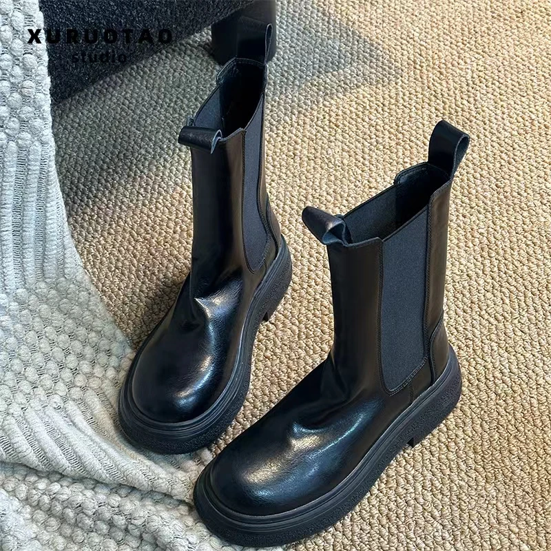 XURUOTAO 【切尔西短靴】100羊皮百搭气质时髦高级高筒靴子 T5607