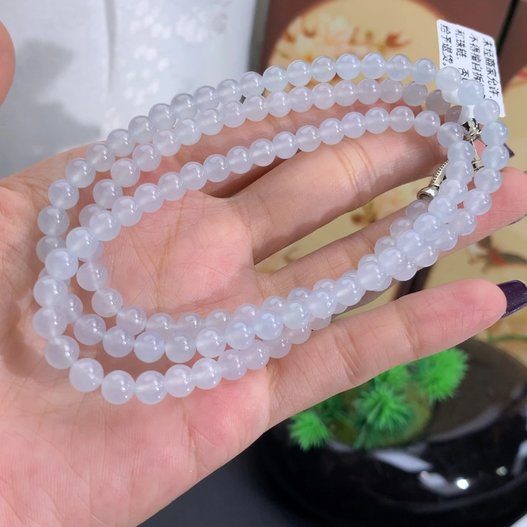 翡翠未镶嵌手串卡5.4冰胶白冰项链