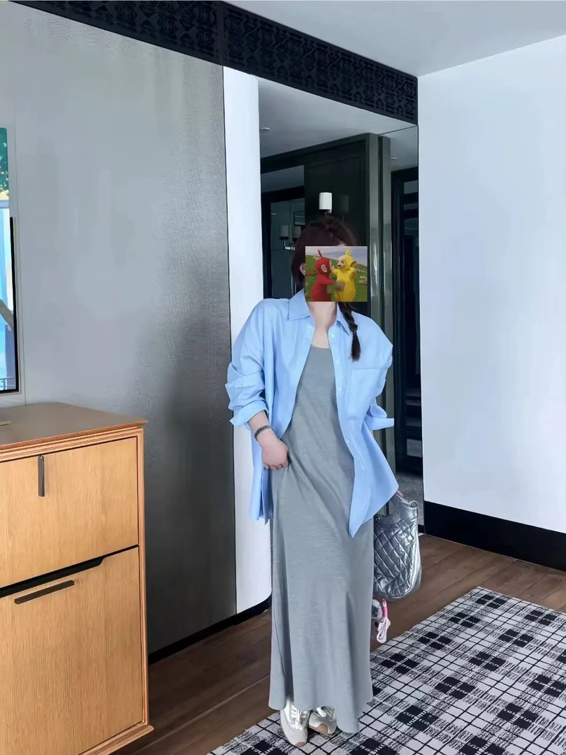 大码时尚无袖气质A字裙高腰设计师休闲百搭外套连衣裙-DS001