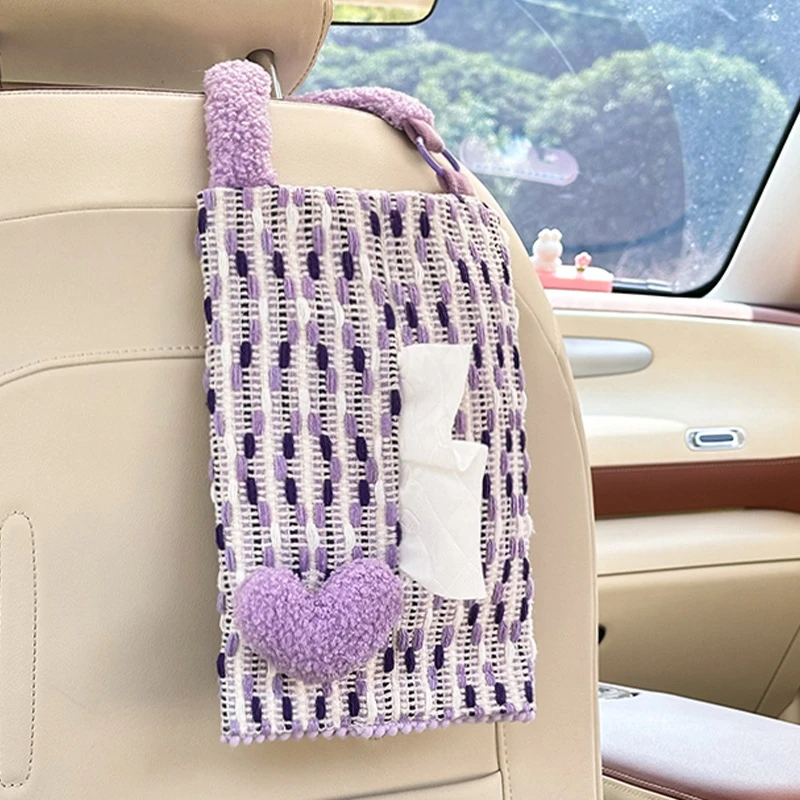 创意车载纸巾盒高级感创意爱心网红高颜值汽车纸巾挂袋可爱抽纸盒