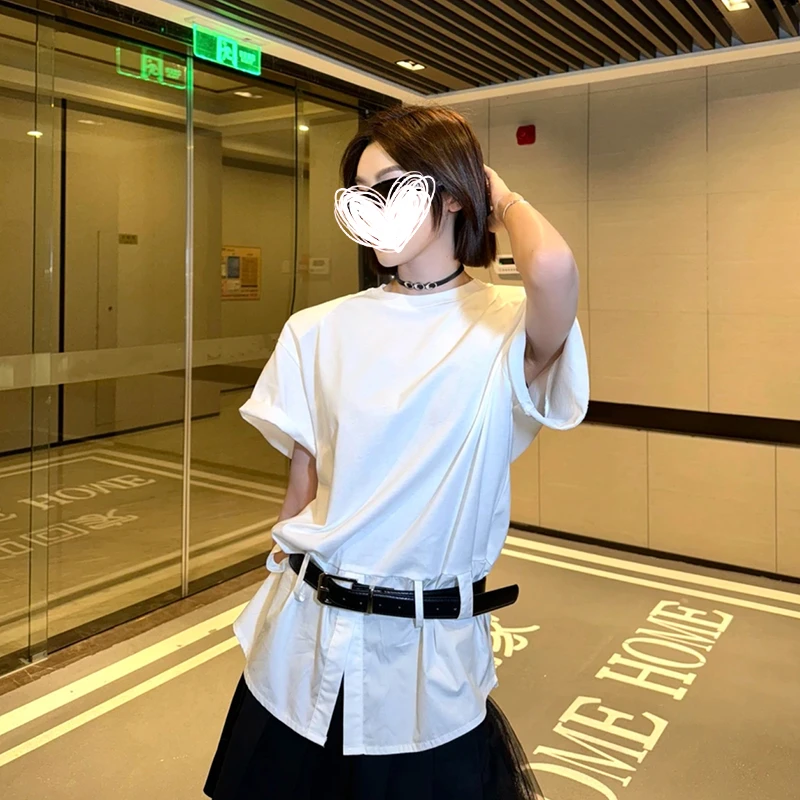 2359【盛夏午后】夏季新款拼接假两件洋气百搭小众设计感宽松T恤