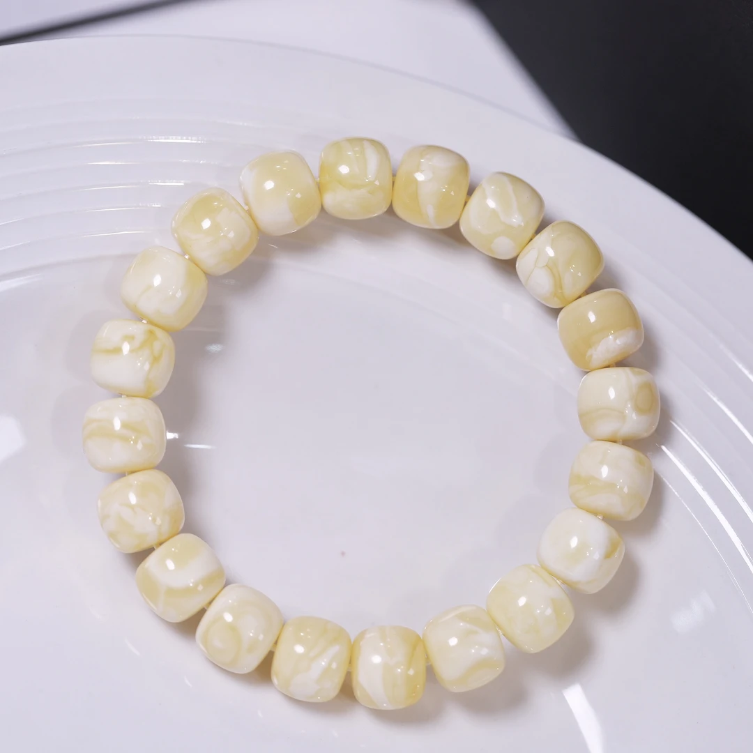 11.6mm俄料无优化精品白花蜡妖花老型蜜蜡手串精工性价比高素圈