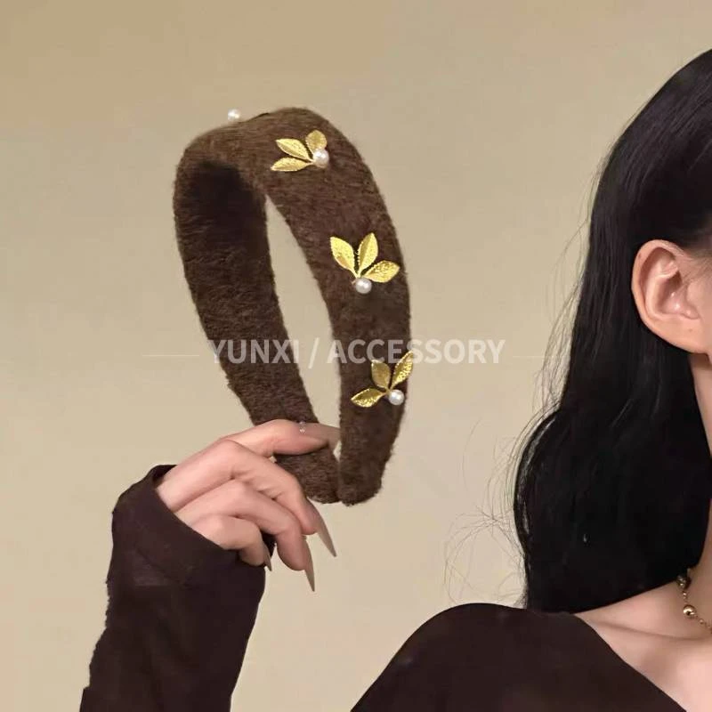 【精致贵气】美拉德秋冬新款毛呢金枝三花发箍金枝玉叶头箍发饰头饰