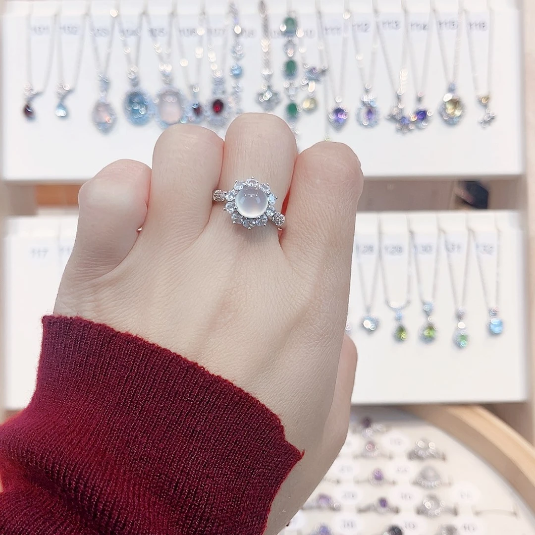 岫玉银S925镶嵌戒指