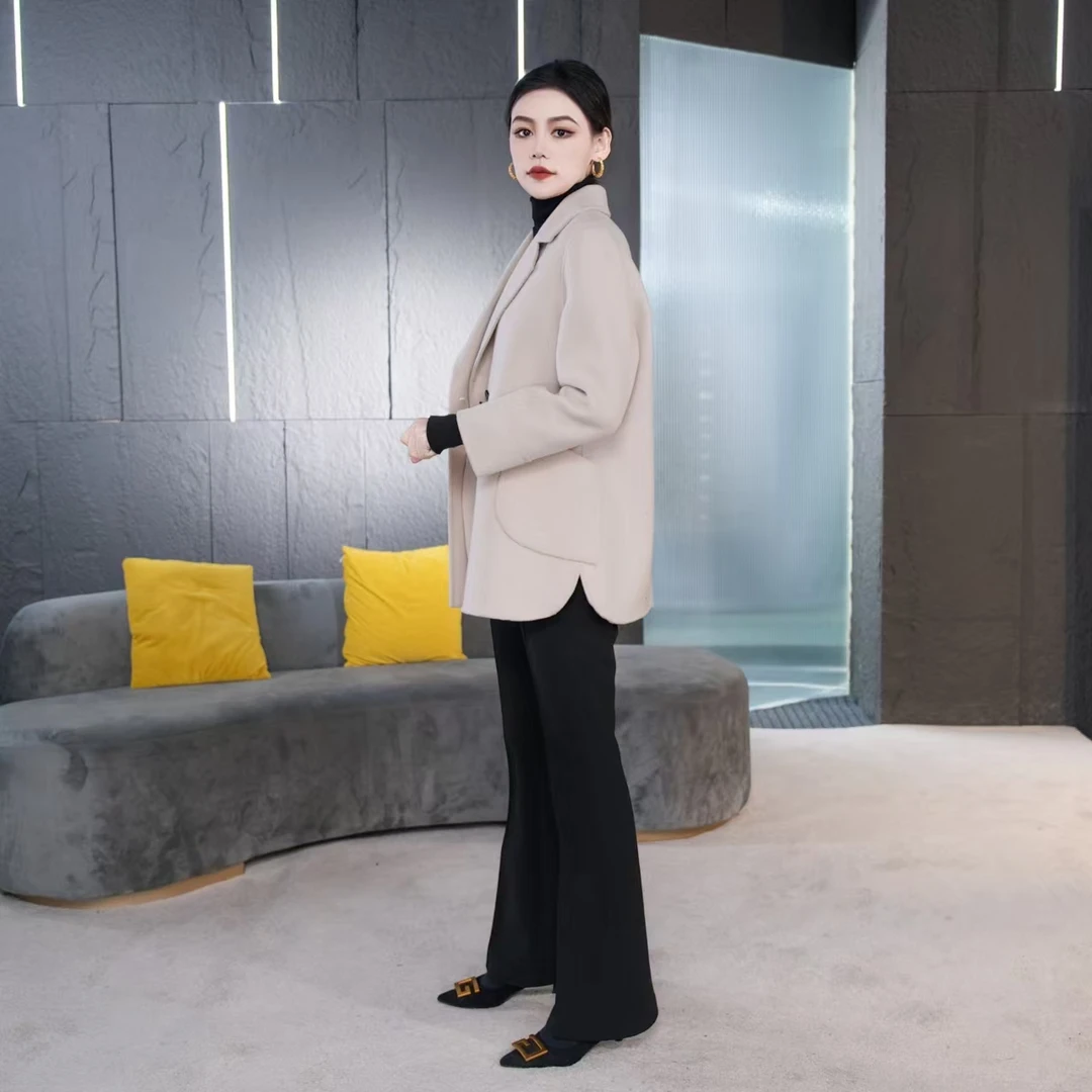 【丽爷】821米白毛呢外套