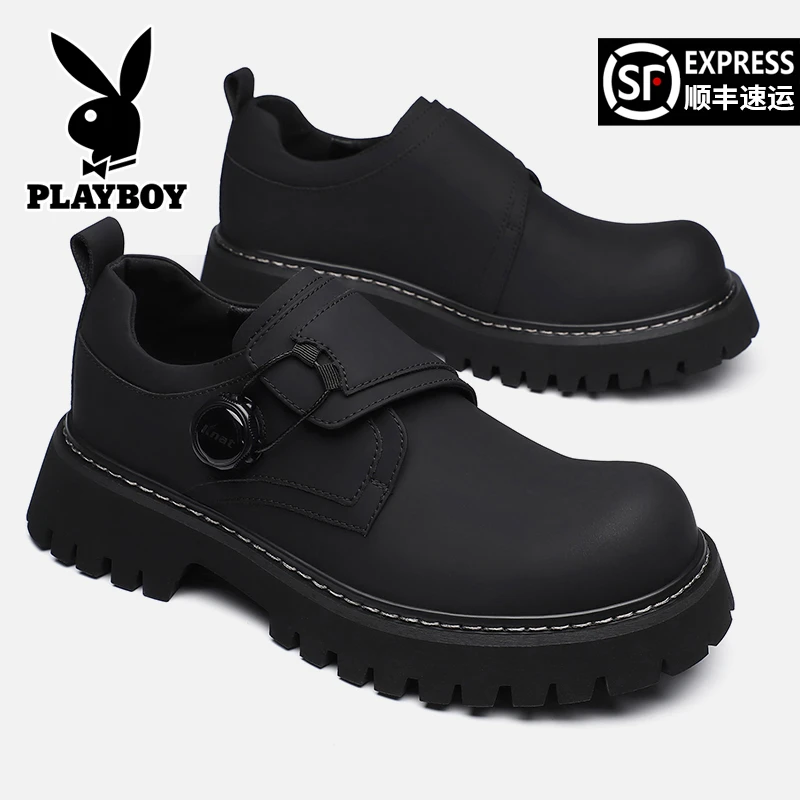 花花公子男鞋新款商务休闲厚底增高潮流高端定制德比皮鞋男50044