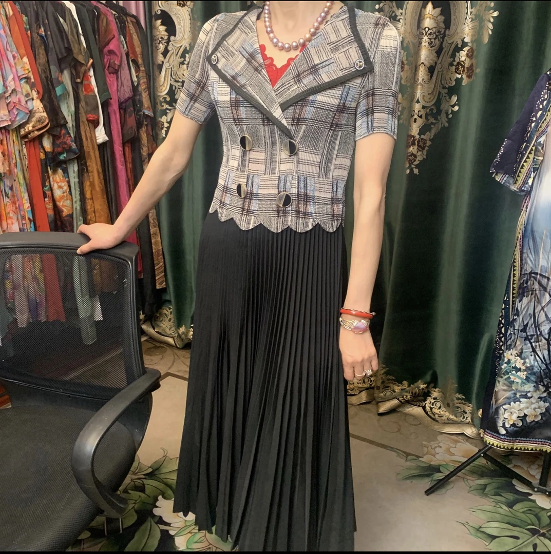 【清舱放漏】格子假两件褶皱百搭大摆裙