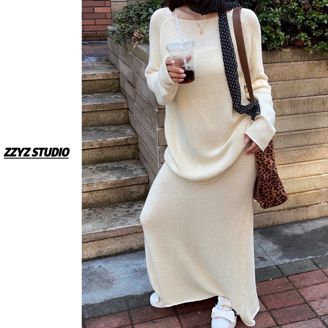 【ZZYZ】“丹枫白露”春季慵懒风针织衫+百搭显瘦半身裙套装