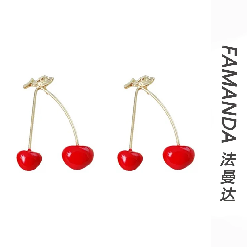 铜合金树脂耳饰 【红色樱桃】气质时尚红色樱桃甜美轻奢耳环