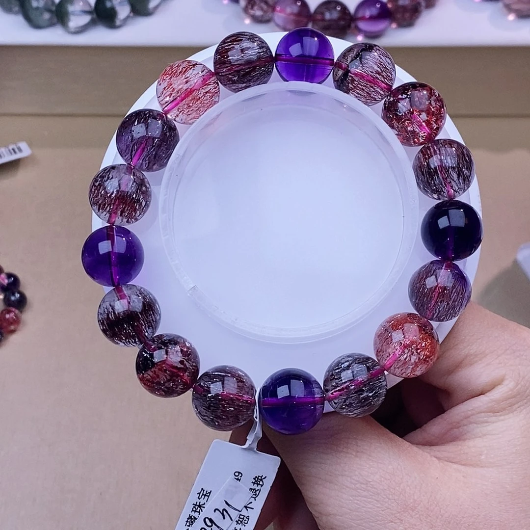 未镶嵌手链水晶爆闪彼岸花黑加仑超七12mm+
