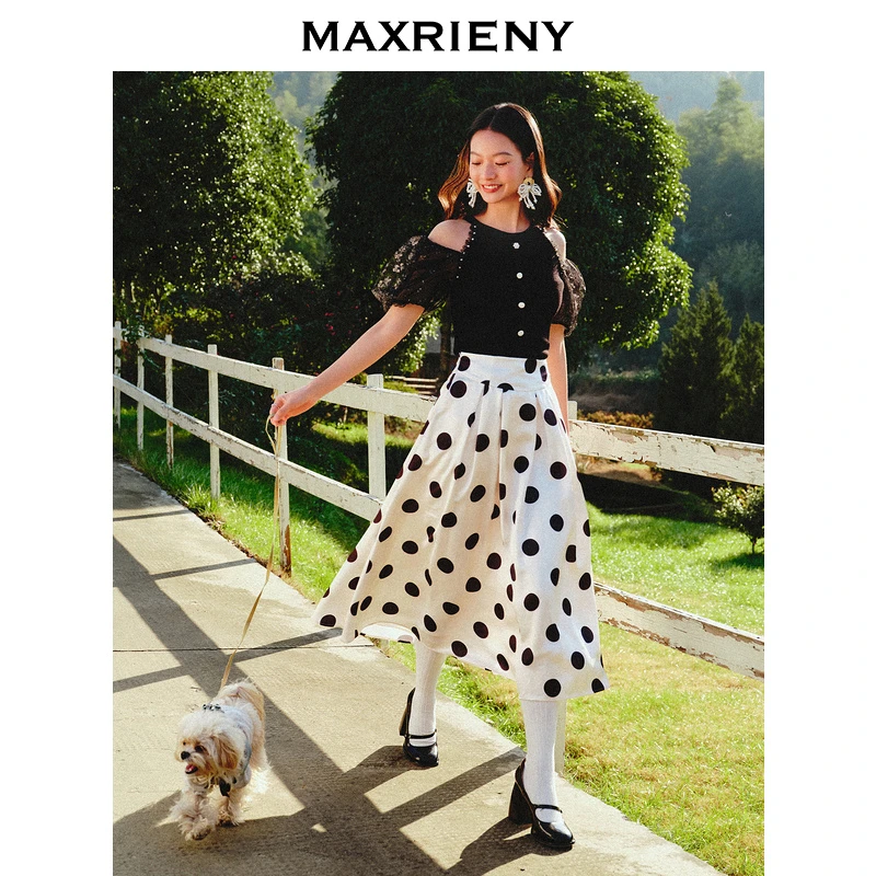 【千颂妮专属】【波动心弦】甜美少女感波点A字高腰半身裙褶皱半裙