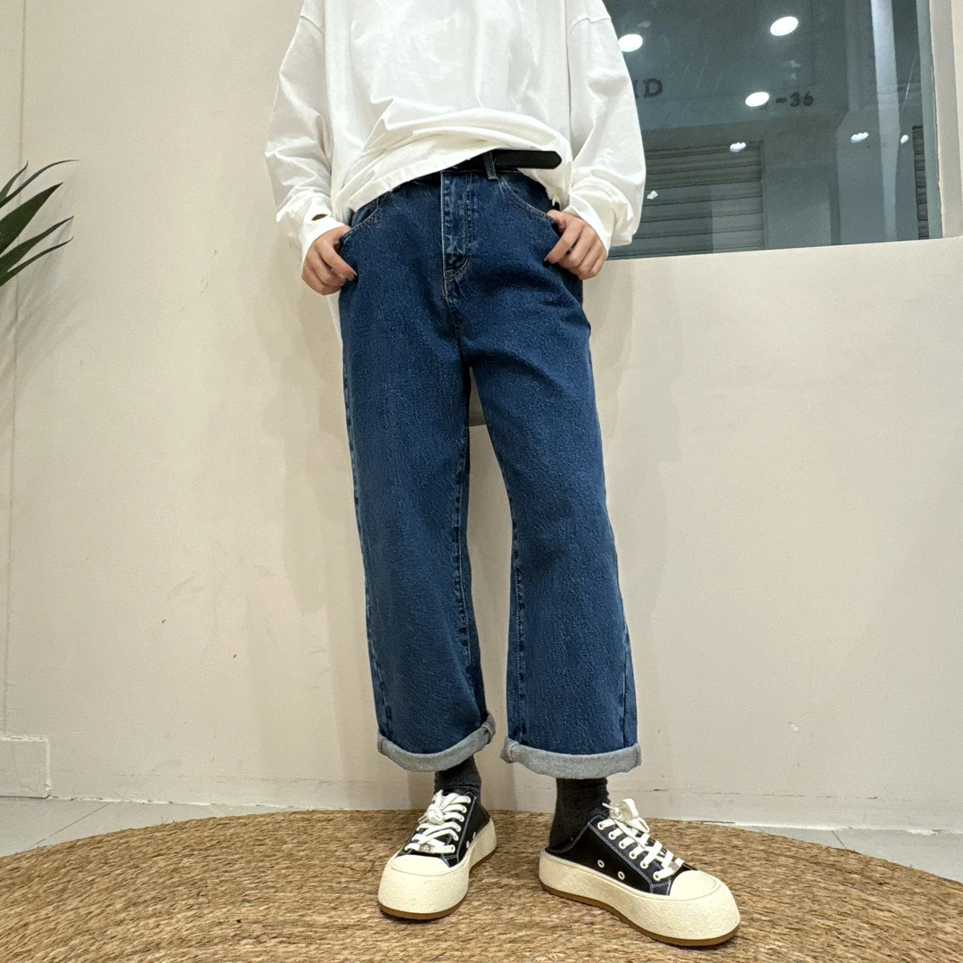 遇见·秋季新款原牛色法棍裤牛仔裤显瘦显高二十