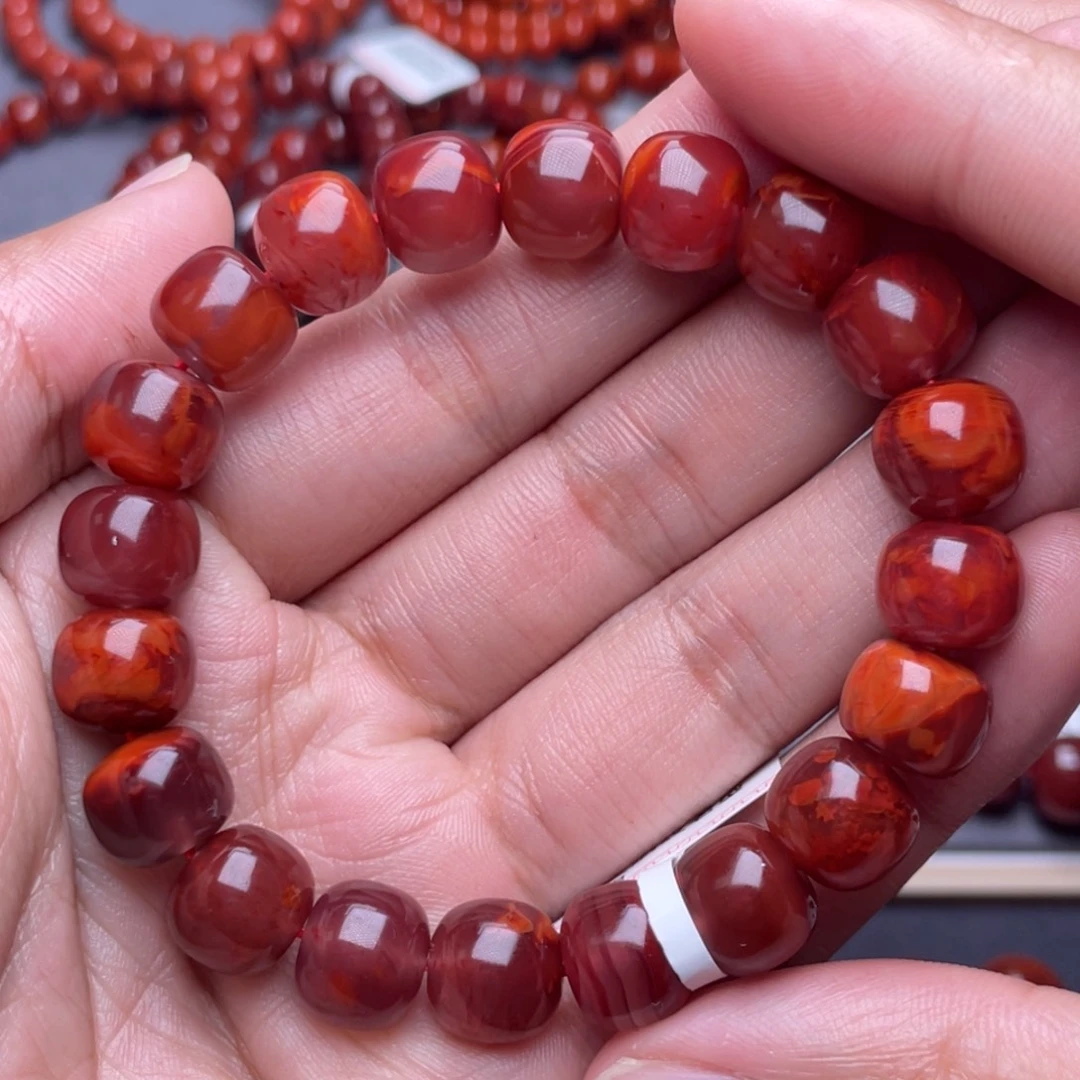 南红玛瑙未镶嵌项圈11mm瓦西玫红火焰纹老型手串