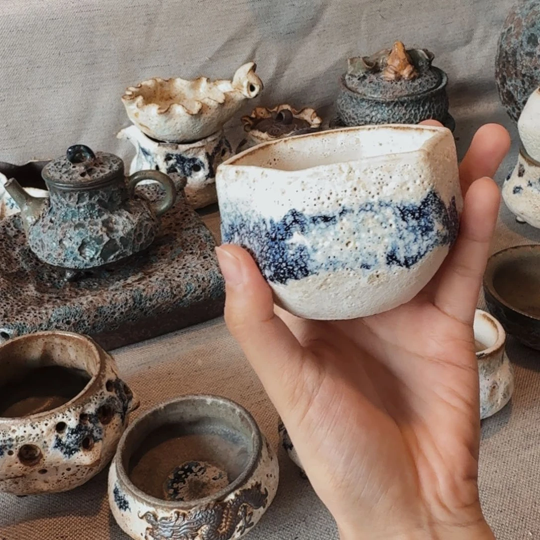 拙艺坊粉引大容量六方杯