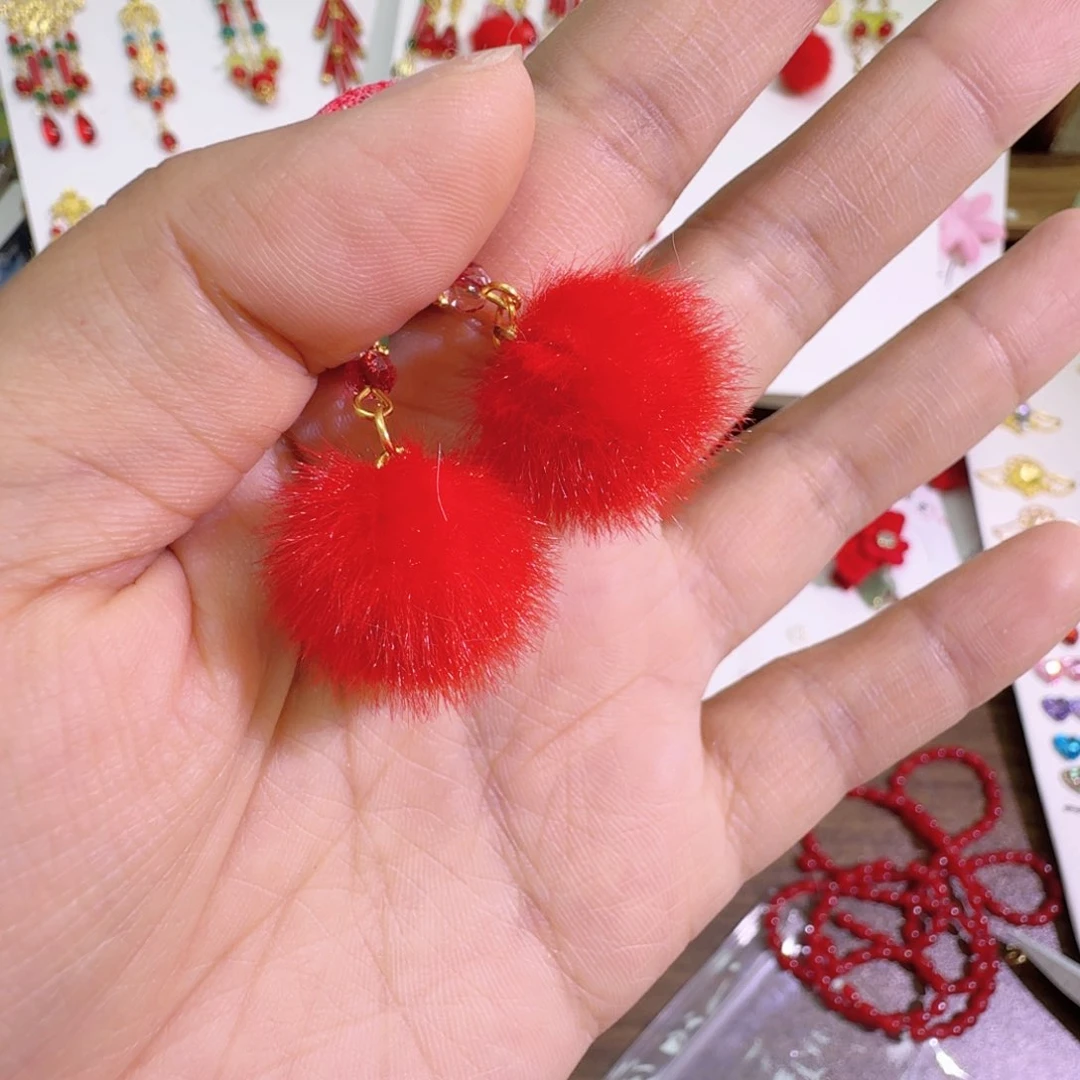 红色仿水貂毛吊球50个