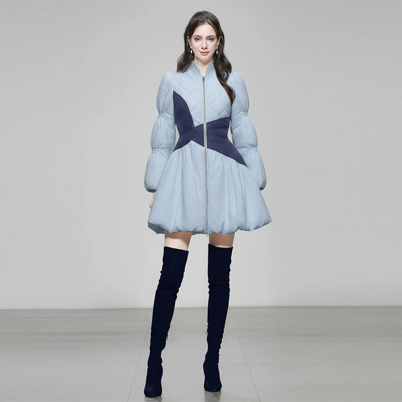 冬季新款撞色收腰气质短款白鸭绒羽绒服千金风荷叶摆外套HC36212F