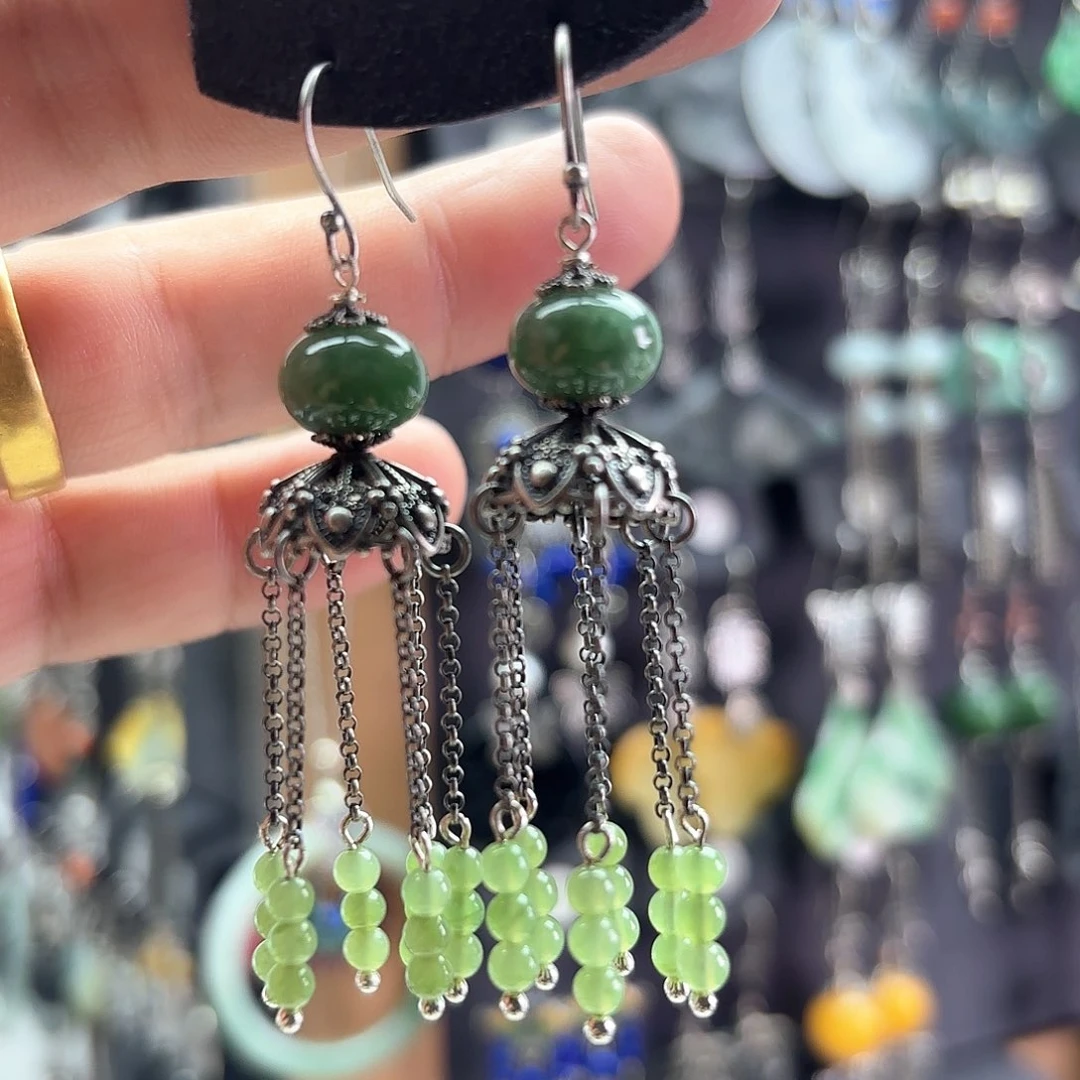 翡翠银S925镶嵌耳饰罗**