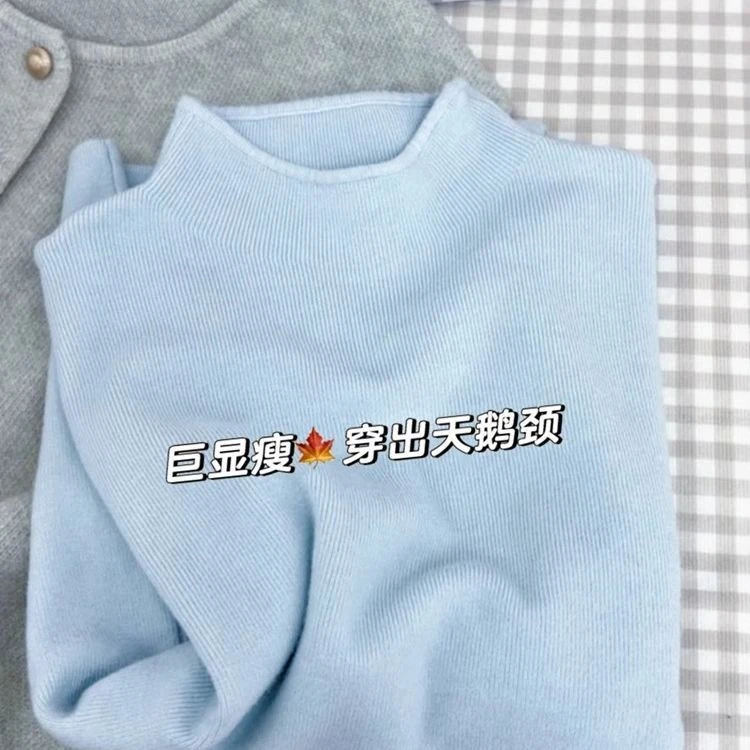 独特奶蓝色打底衫半高领内搭女秋冬2025款显白超好看针织毛衣上衣