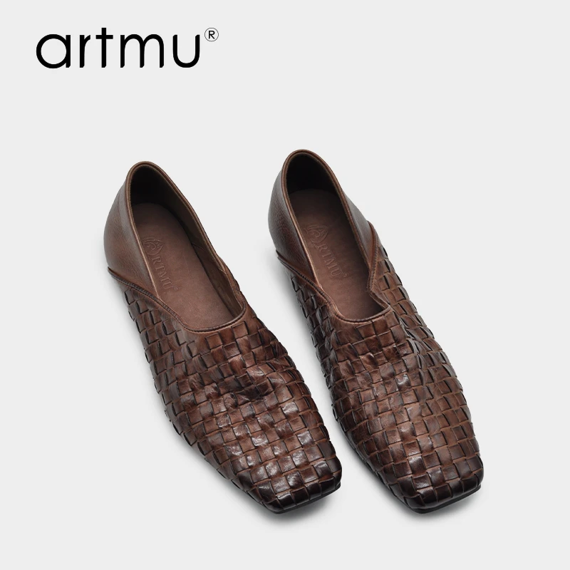 Artmu阿木水洗牛皮一脚蹬便士女鞋乐福鞋平底真皮编织单鞋2506-12