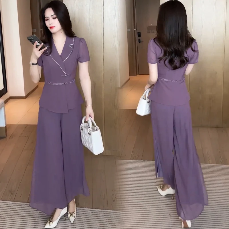 时尚套装女2025夏季新款高级感洋气显瘦减龄短袖阔腿裤休闲两件套