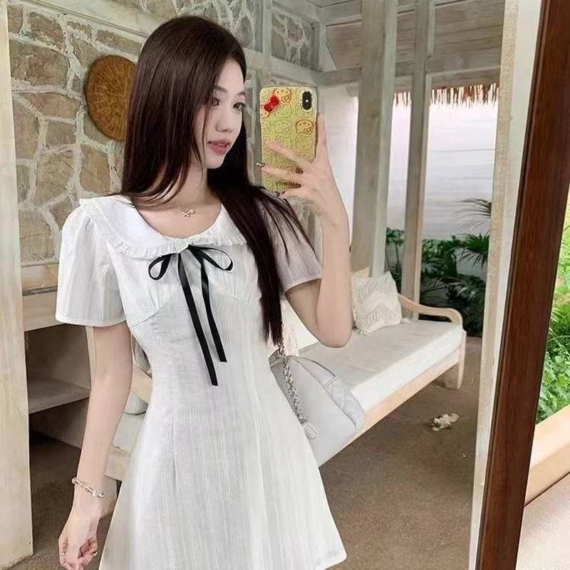 法式甜美温柔娃娃短袖连衣裙夏季新款学生唯美收腰显瘦裙子