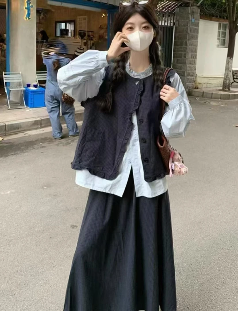 衬衫上衣简约风格复古港风时尚时尚套装少女风韩版显瘦百搭