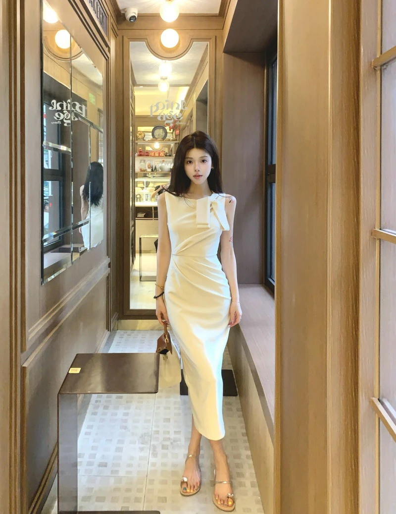 小香风背心连衣裙女夏季修身气质包臀收腰长裙无袖裙子夏天小清新