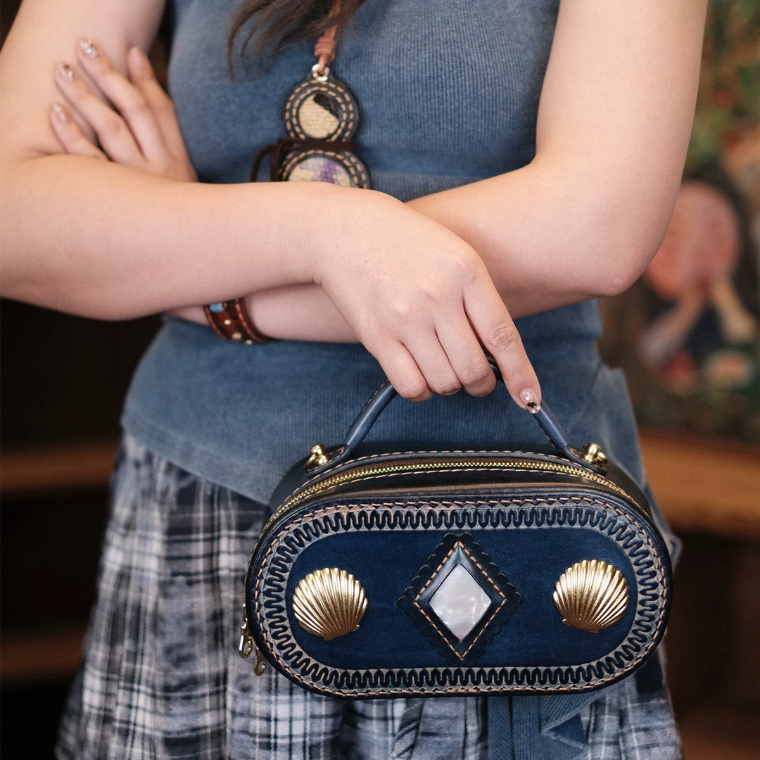 2025夏季新款【贝壳镶嵌蜻蜓手拎包】设计感单肩小包迷你植鞣牛皮