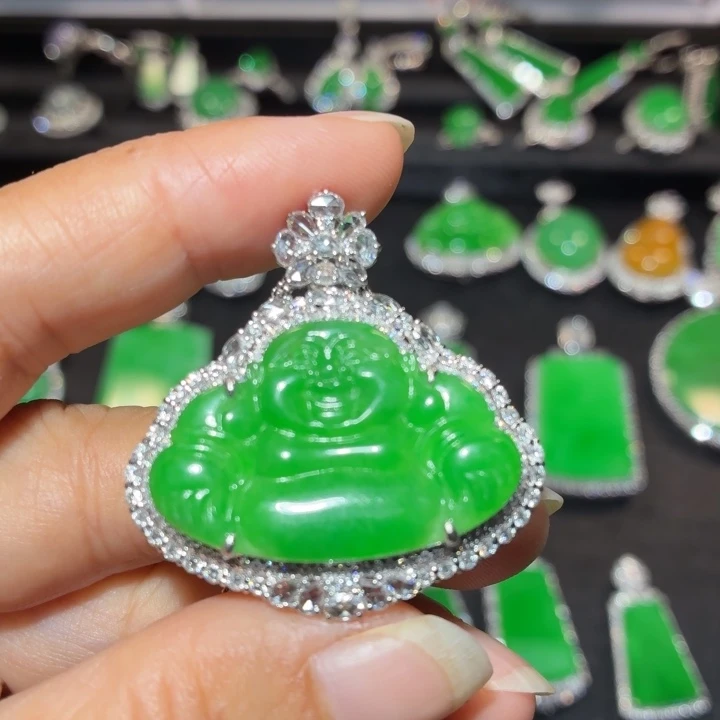 翡翠18K金镶嵌吊坠(不含链)翡翠