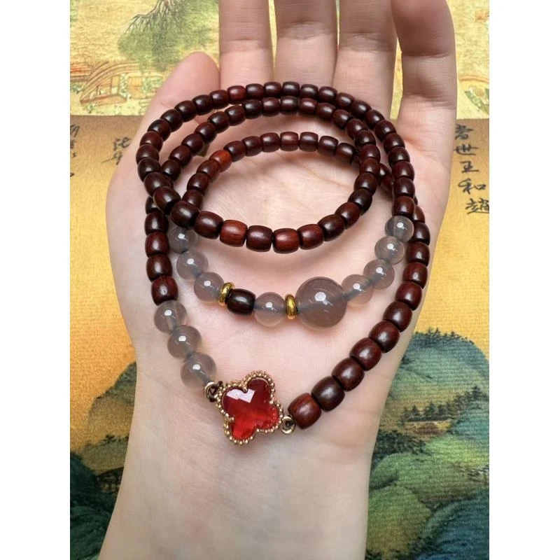 DA-1336-小叶紫檀0.5多圈+四叶草配饰