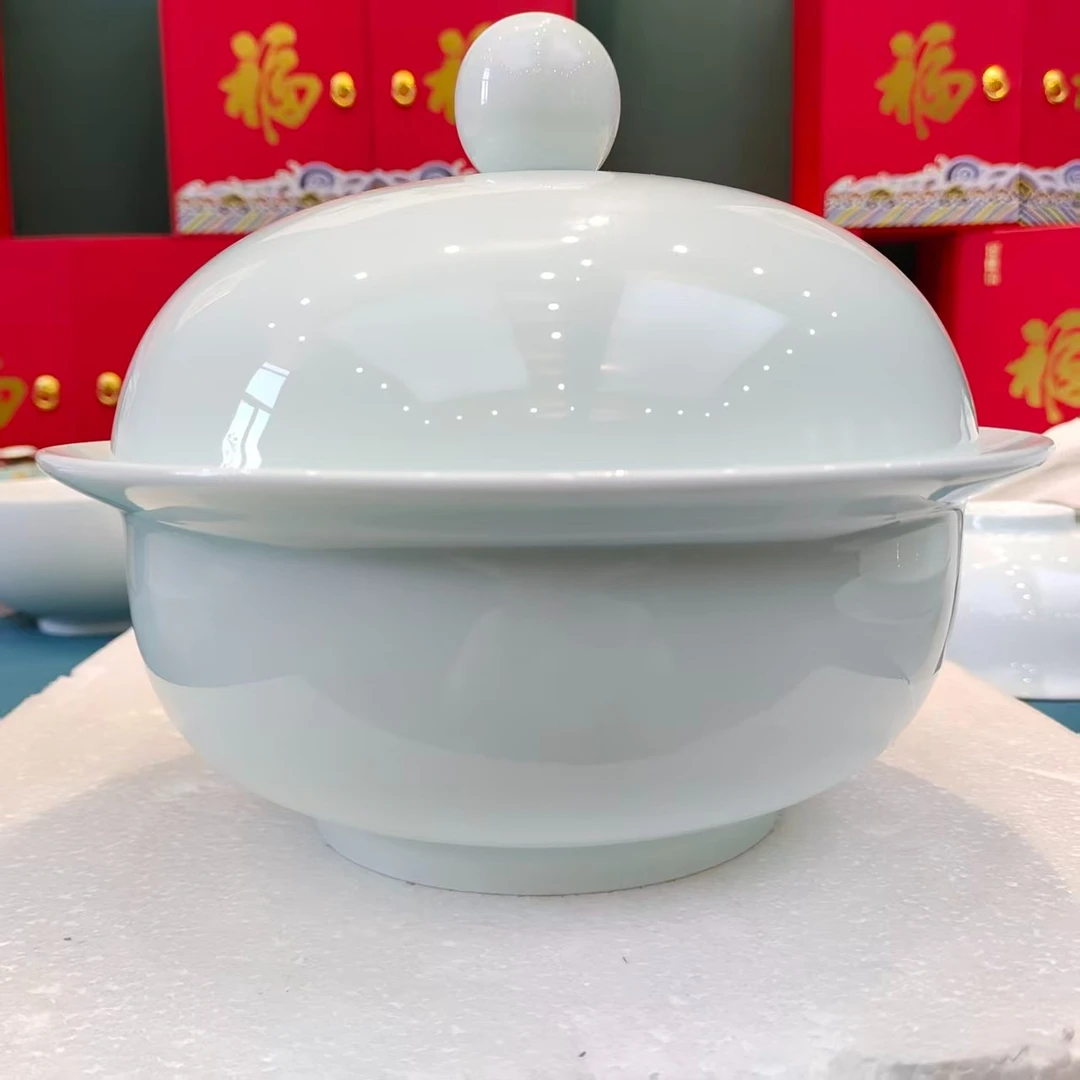 景德镇餐具【微瑕尾货】高白泥影青汤煲1个