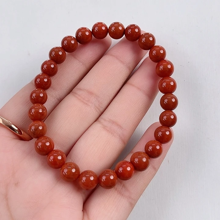 南红玛瑙未镶嵌瓦西柿子红双色圆珠单圈7mm