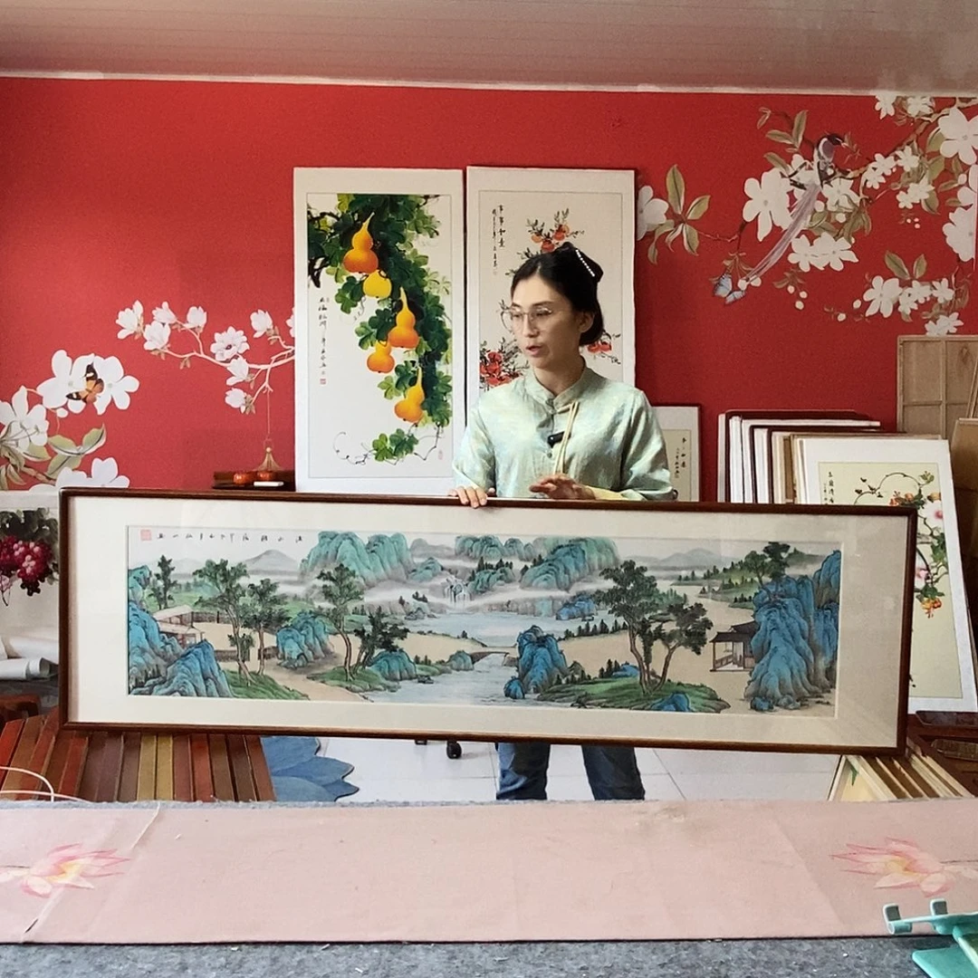 国画手写手绘国画作品带框包邮47✖️162
