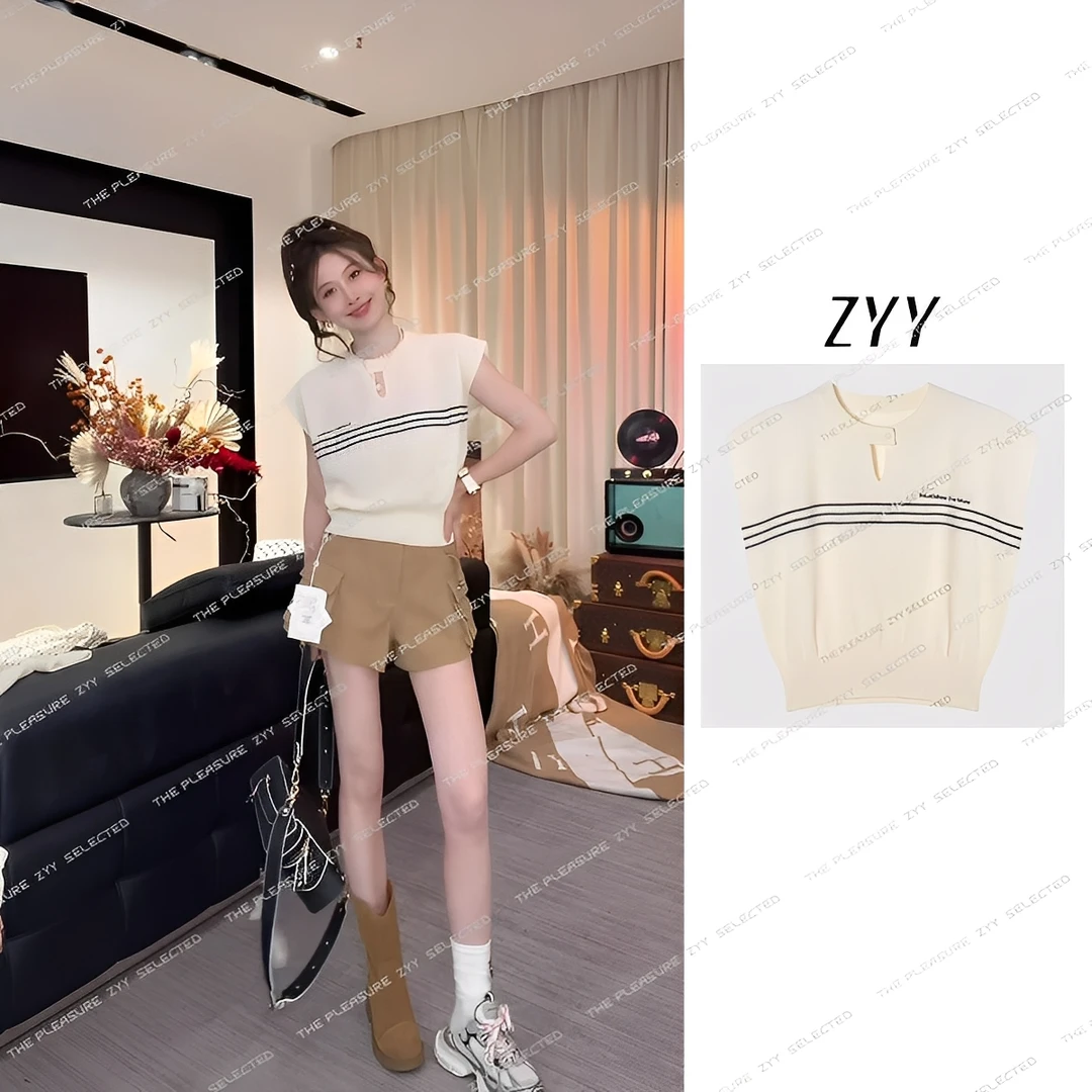ZYY【米纱密钥】2025S/S新品减龄百搭条纹无袖针织衫X25XMZZS00407