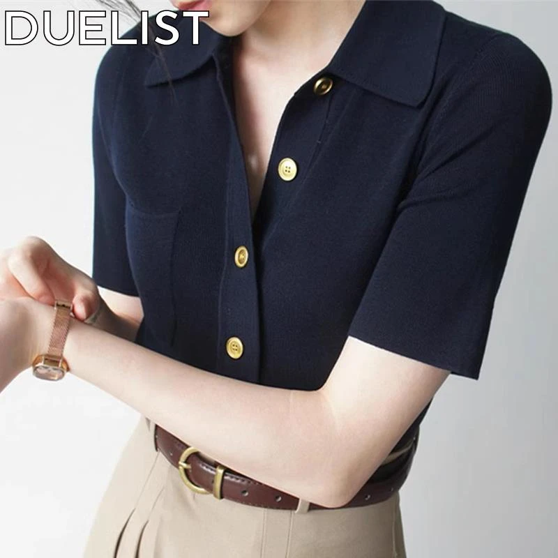 DUELIST小香风设计感短袖T恤针织衫女士时尚夏季法式修身显瘦上衣