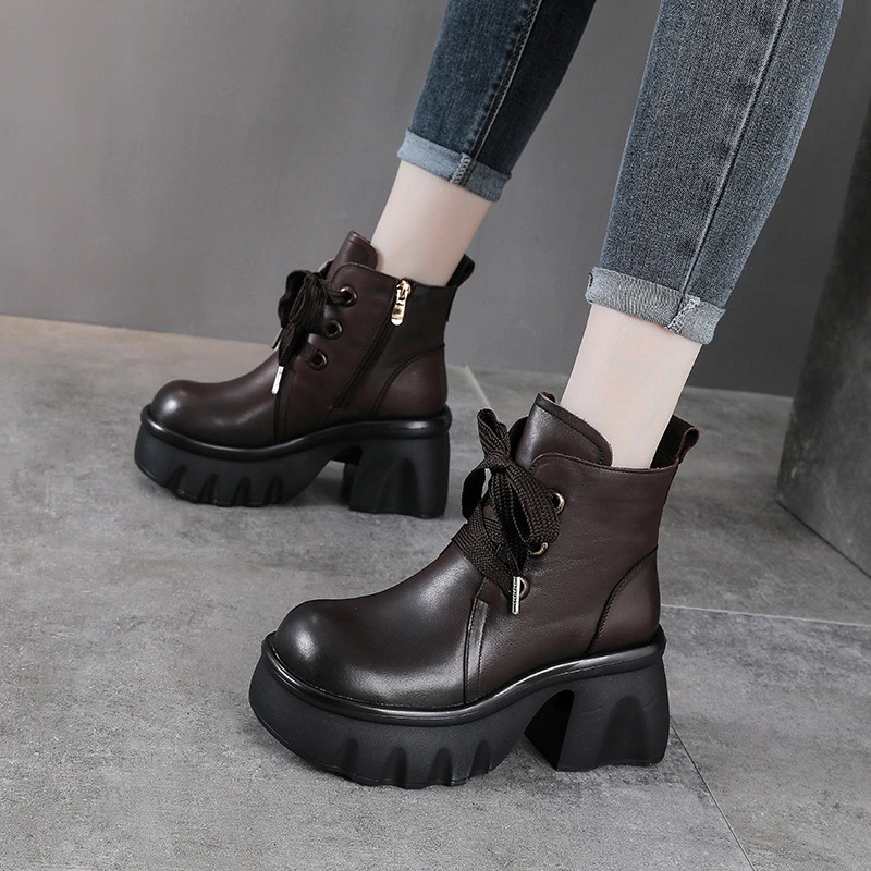 秋冬高级感真马丁靴真皮女英伦风增高厚底头层复古加短筒靴子