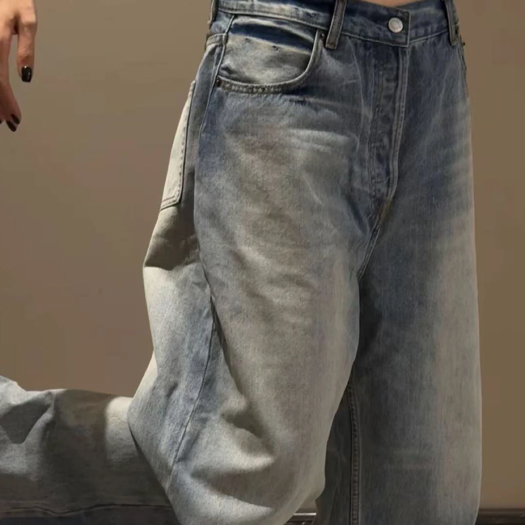 大萍子家 显瘦气质网红时尚宽松设计师韩版牛仔裤0088